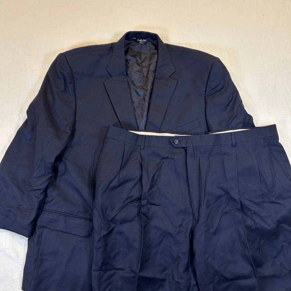 Joseph & Feiss Gold Mens Navy Blue 100% Wool 2 Piece Suit 48 Regular 46 Waist
